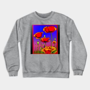 Retro Graphic Novel Style Field of Red Poppies (MD23Mrl014) Crewneck Sweatshirt